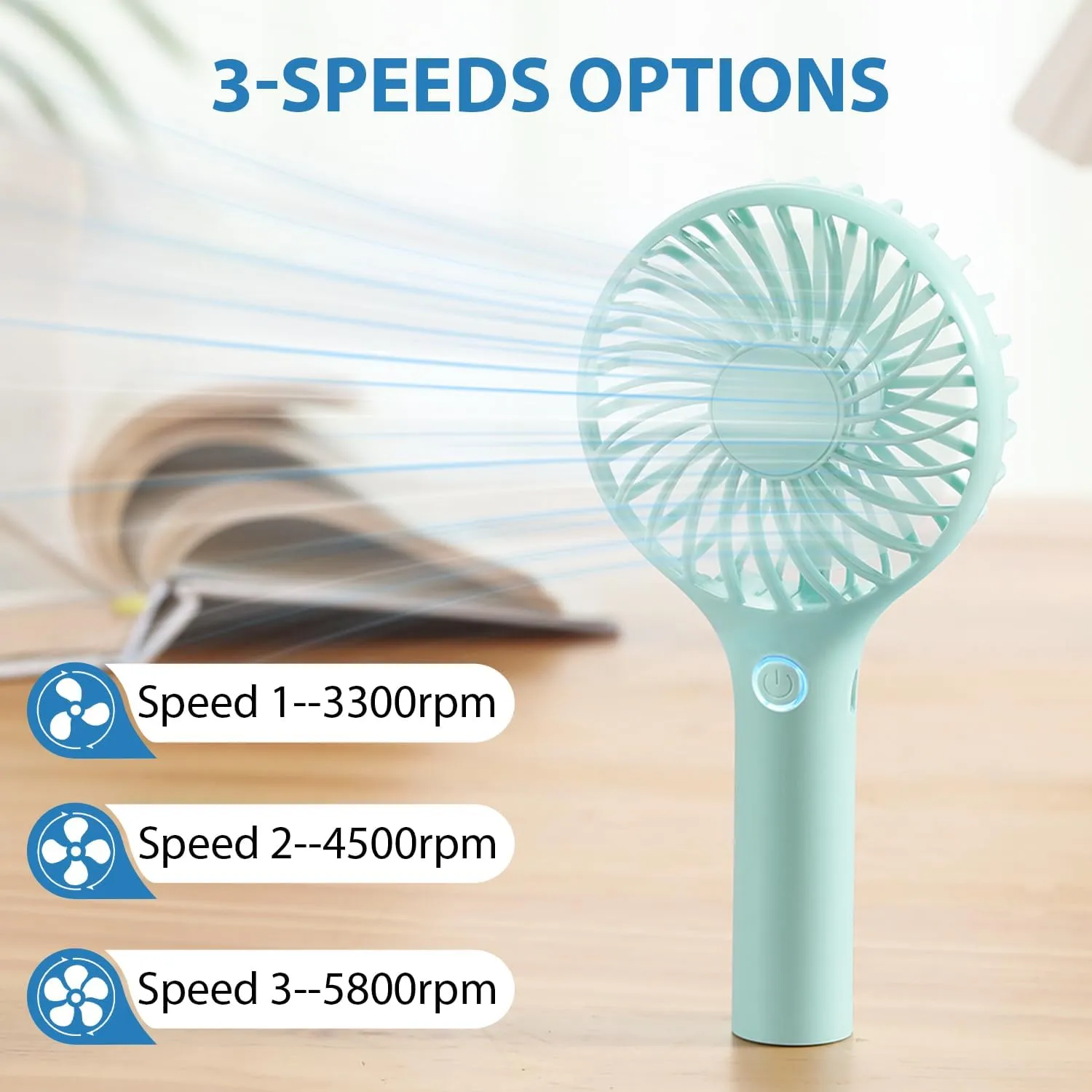 RJVW Portable Handheld Fan - 3 Speeds Mini Portable Rechargeable Powerful Hand Fan for Travel, Concert, Beach, Indoor, Outdoor, Summer Gift