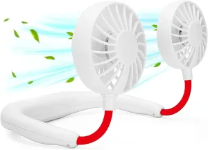 RJVW Portable Neck Fan, Hand Free Personal Hanging Neck Sports Fan USB Rechargeable (3 Speed Adjustable) Wearable Cooling Head Fan,360 Degree Free Rotation for Traveling, Sports, Office, Reading Neck fan for hands-free comfort