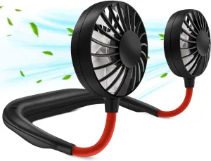 RJVW Portable Neck Fan, Hand Free Personal Hanging Neck Sports Fan USB Rechargeable (3 Speed Adjustable) Wearable Cooling Head Fan,360 Degree Free Rotation for Traveling, Sports, Office, Reading Neck fan for hands-free comfort