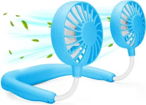 RJVW Portable Neck Fan, Hand Free Personal Hanging Neck Sports Fan USB Rechargeable (3 Speed Adjustable) Wearable Cooling Head Fan,360 Degree Free Rotation for Traveling, Sports, Office, Reading Neck fan for hands-free comfort
