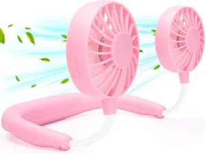RJVW Portable Neck Fan, Hand Free Personal Hanging Neck Sports Fan USB Rechargeable (3 Speed Adjustable) Wearable Cooling Head Fan,360 Degree Free Rotation for Traveling, Sports, Office, Reading Neck fan for hands-free comfort