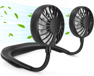RJVW Portable Neck Fan, Hand Free Personal Hanging Neck Sports Fan USB Rechargeable (3 Speed Adjustable) Wearable Cooling Head Fan,360 Degree Free Rotation for Traveling, Sports, Office, Reading 360-degree rotating fan for home use