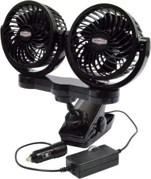 RoadPro RPSC8572 12-Volt Dual Fan with Mounting Clip, Black, 10X7X12 Solar-powered car fan for ventilation
