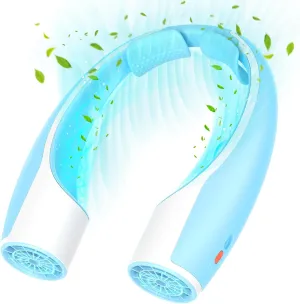 Rohent Neck Fan Portable for Cooling: Powerful High Speed Battery Operated Fan 4 Speeds Long Battery Life - Lightweight USB Rechargeable Wearable Fan for Outdoor Indoor - Blue Neck fan for hands-free comfort