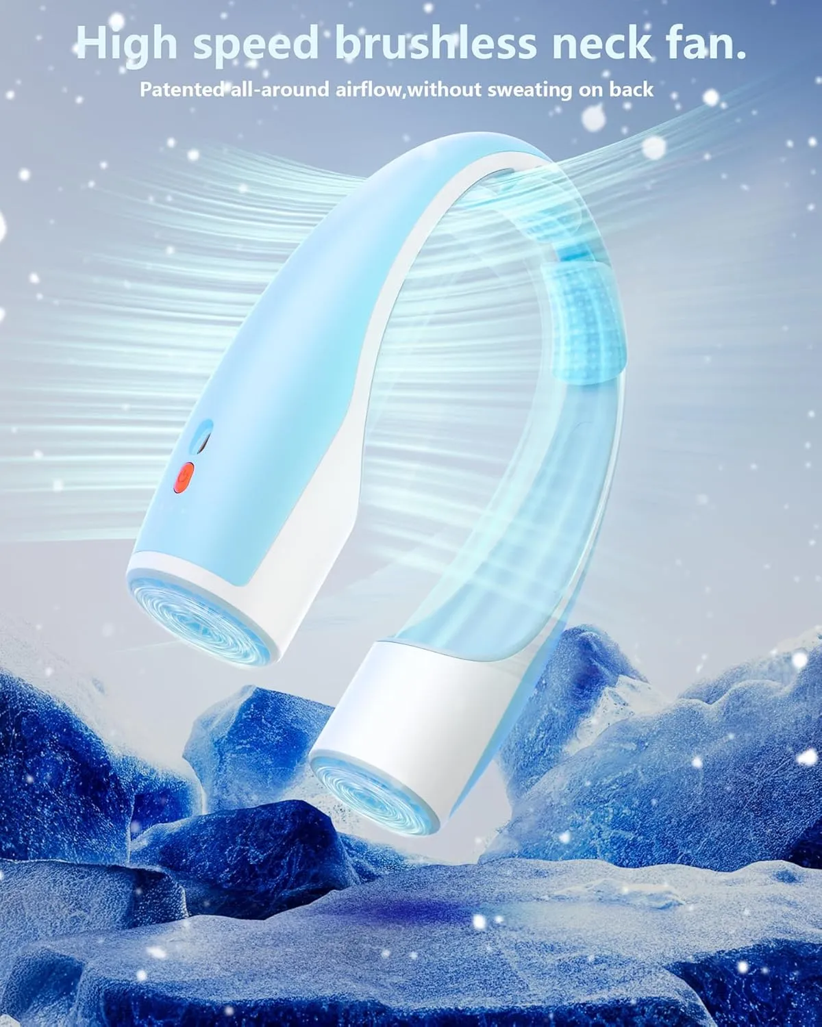 Rohent Neck Fan Portable for Cooling: Powerful High Speed Battery Operated Fan 4 Speeds Long Battery Life - Lightweight USB Rechargeable Wearable Fan for Outdoor Indoor - Blue