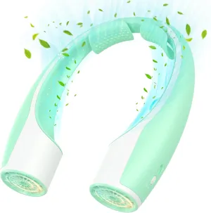 Rohent Neck Fan Portable for Personal: High Power Faster Cooling Neck Fans 4 Speeds Wind - Ultra Quiet Wearable Neck Fan for Travelers Hikers Campers Gardeners - Green Neck fan for hands-free comfort
