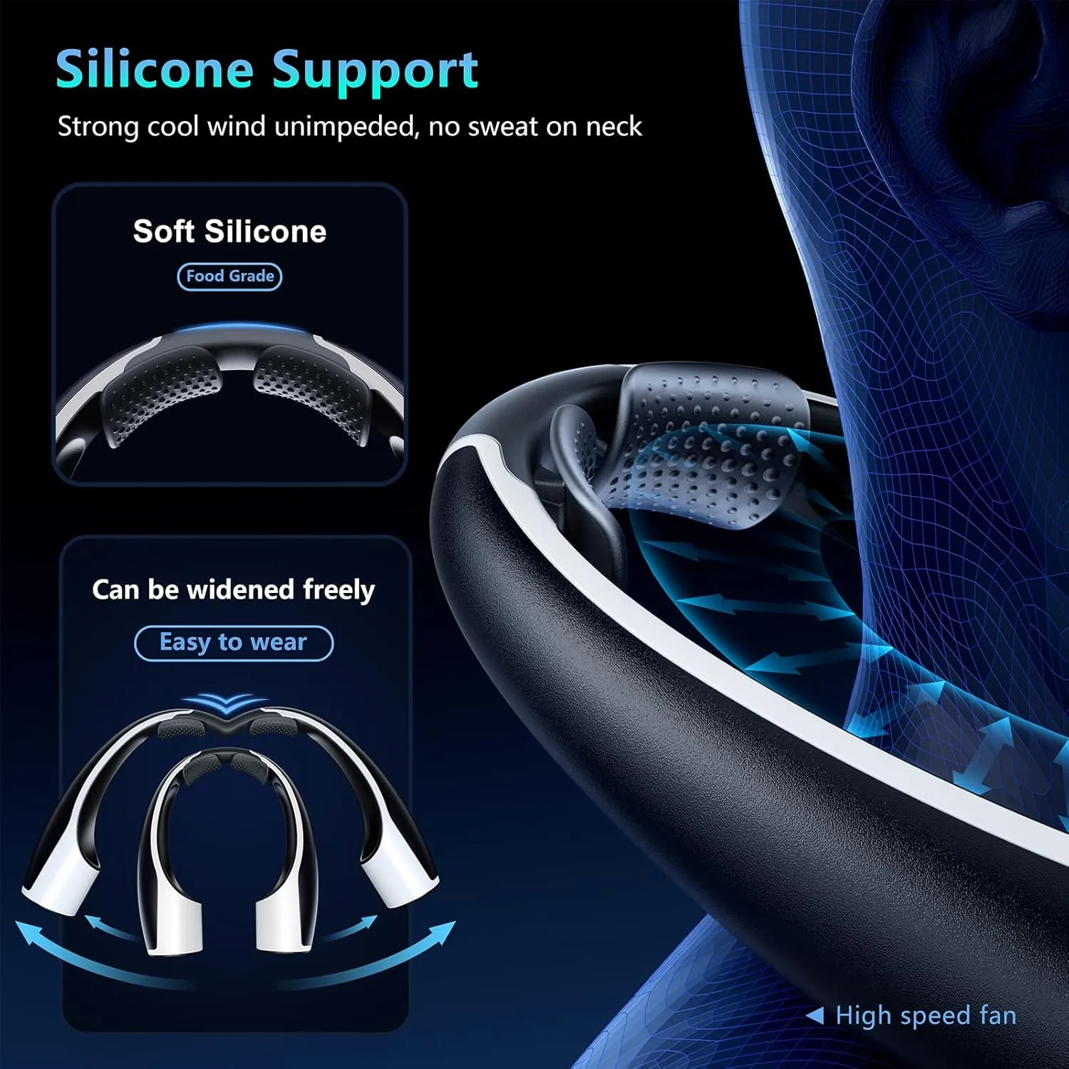 Rohent Portable Hands-Free Neck Fan - 4000mAh Battery, USB-C Rechargeable, Ultra-Quiet, 4 Adjustable Speeds  Perfect for Office, Outdoor, and Travel Use