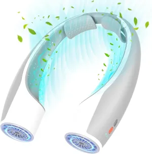 Rohent Portable Neck Fan Personal: High Velocity 4 Speeds Rechargeable Fan Cooling Airflow - Long Battery Life Lightweight Wearable Fan for Women Men - Grey Neck fan for hands-free comfort
