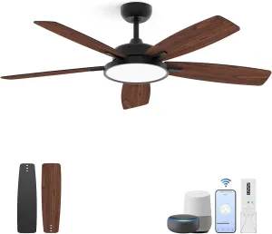 Roomratv 52 Inch Smart Ceiling Fan with Light,App Control,Ultra Silent Reversible DC Motor Fan Remote Control Compatible with Alexa Google homeblack App-controlled remote fan for convenience