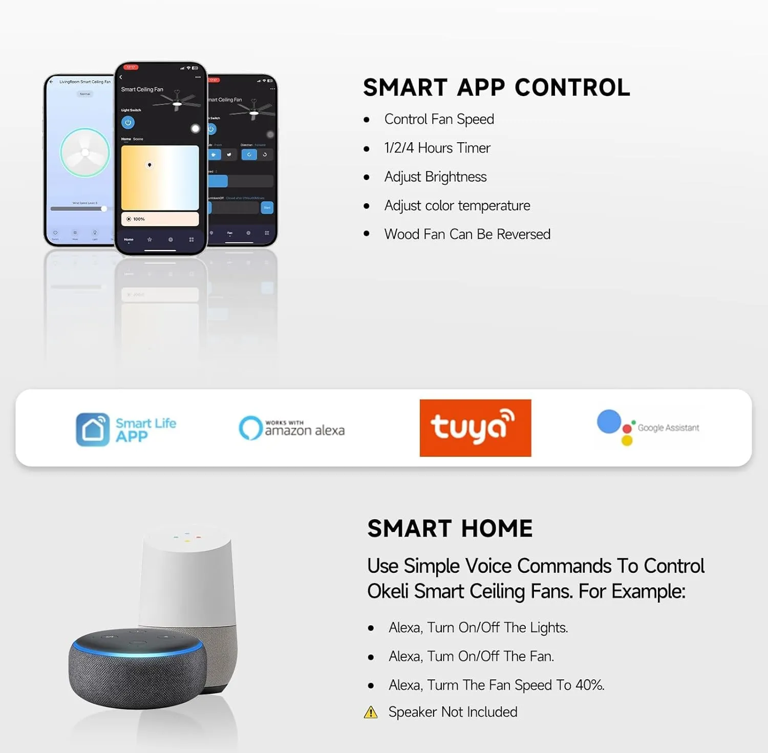 Roomratv 52 Inch Smart Ceiling Fan with Light,App Control,Ultra Silent Reversible DC Motor Fan Remote Control Compatible with Alexa Google homeblack