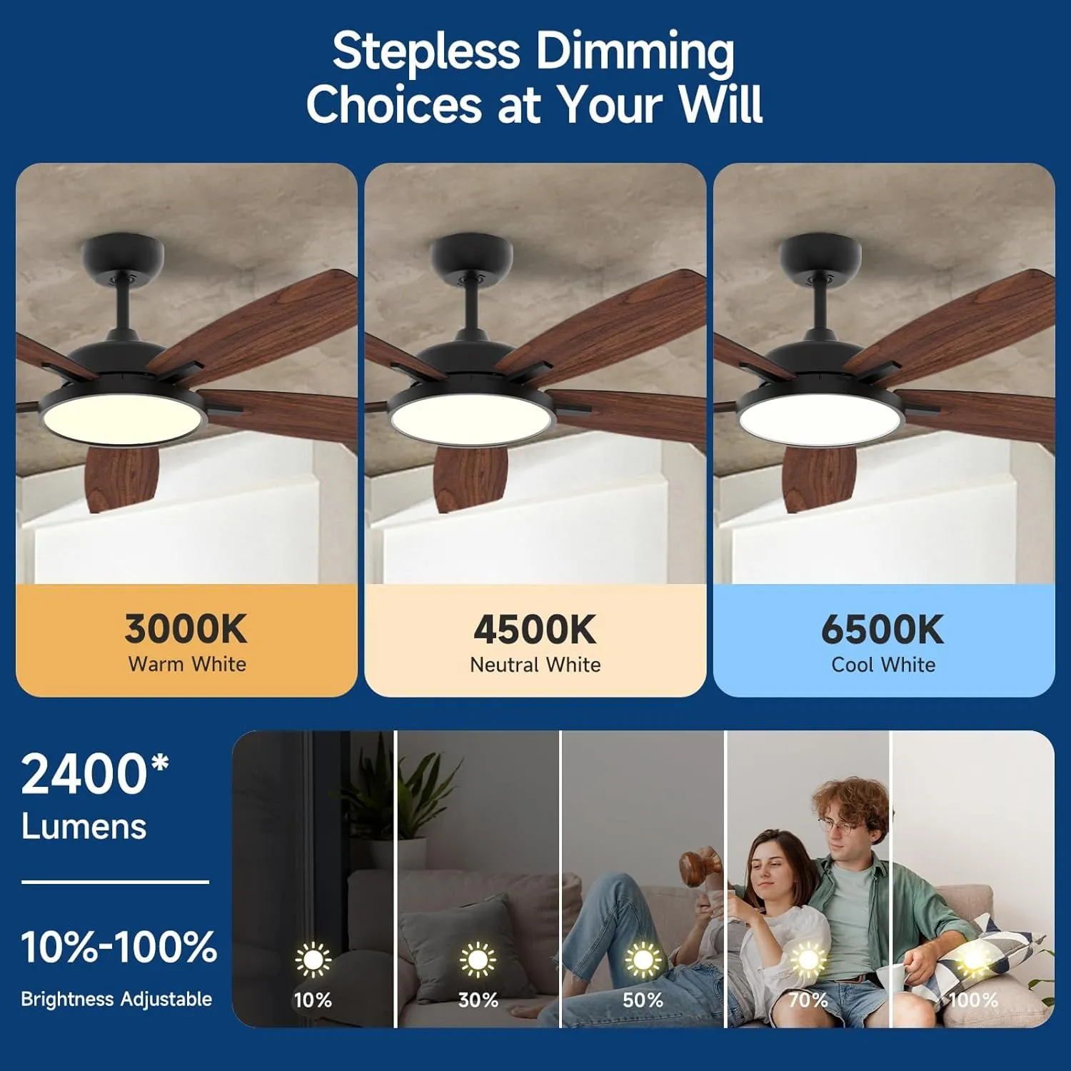 Roomratv 52 Inch Smart Ceiling Fan with Light,App Control,Ultra Silent Reversible DC Motor Fan Remote Control Compatible with Alexa Google homeblack