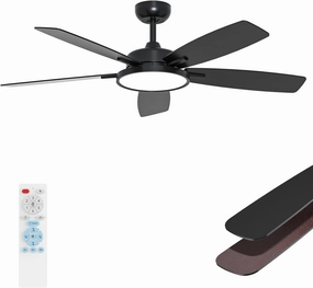 Roomratv Ceiling Fans with Lights,52 Inch,Remote Control,Dimmable,Quiet Reversible DC Motor,Black Ceiling Fan for Living Room,Bedroom,Kitchens,Outdoor Patio,Farmhouse App-controlled remote fan for convenience