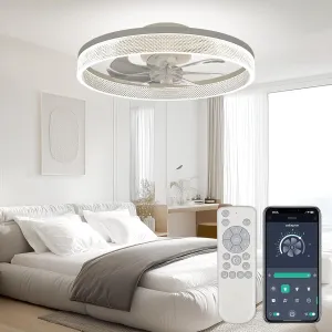 ropelux Ceiling Fan with Light (Square Grids-White) App-controlled remote fan for convenience