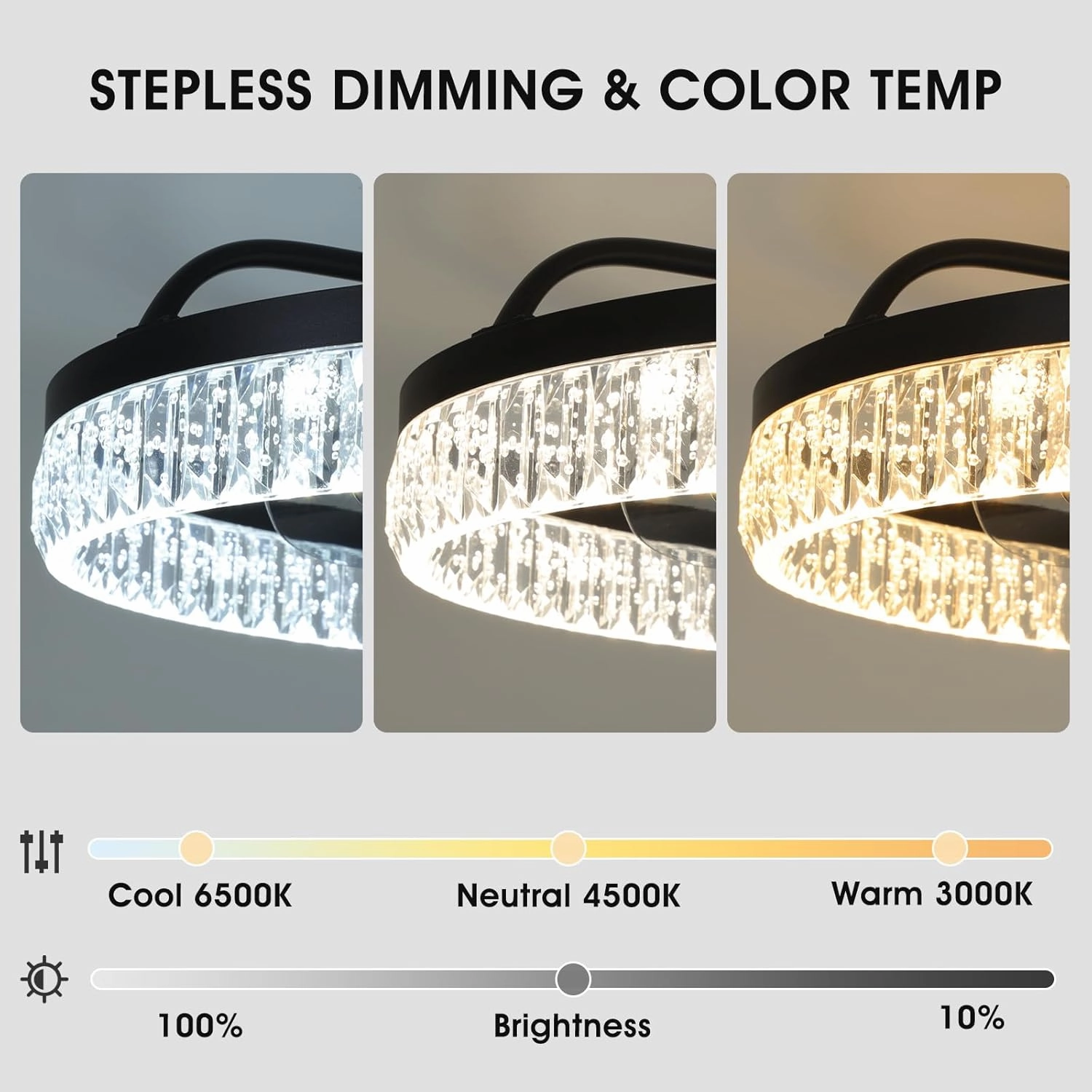 ropelux Ceiling Fan with Light (Crystal-Black)