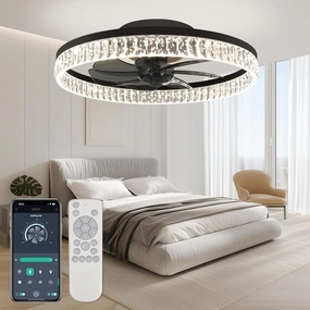 ropelux Ceiling Fan with Light (Crystal-Black) App-controlled remote fan for convenience