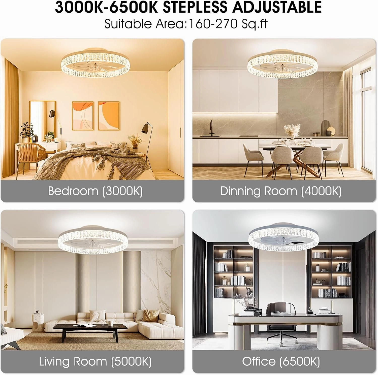 ropelux Ceiling Fan with Light (Crystal-White)