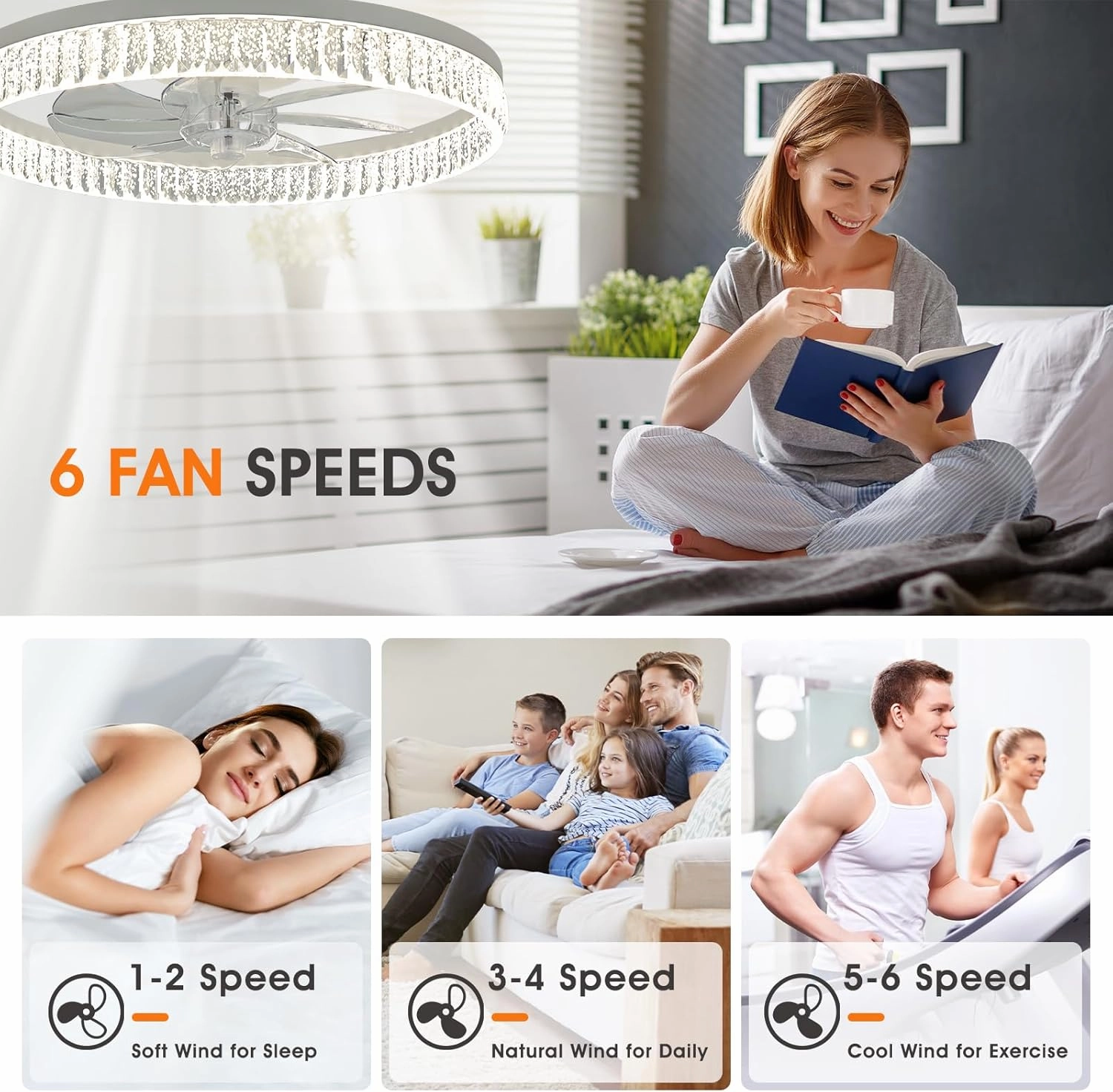 ropelux Ceiling Fan with Light (Crystal-White)
