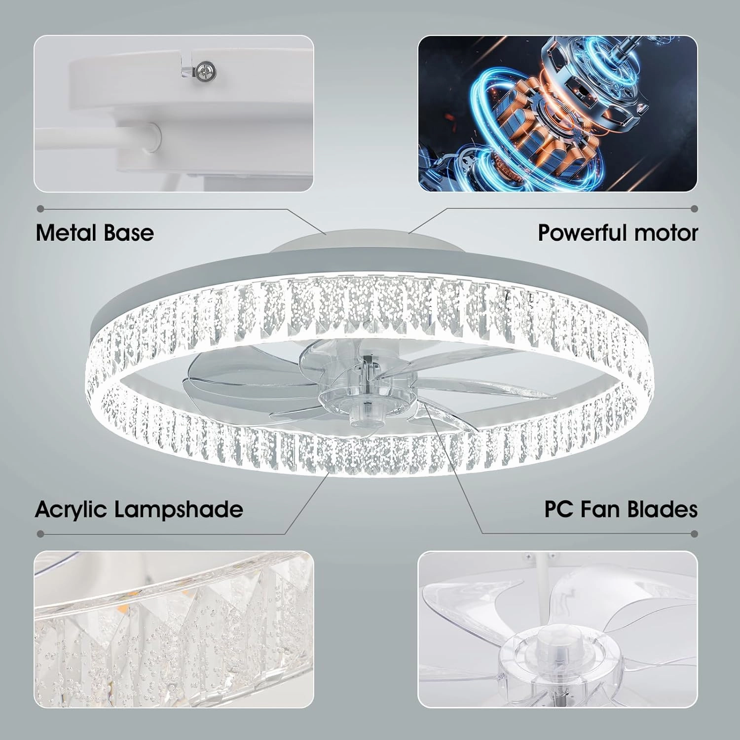 ropelux Ceiling Fan with Light (Crystal-White)