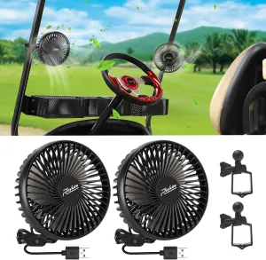 Roykaw Golf Cart Fan Portable USB Input Compatible with EZGO Club Car Yamaha, 3-Speed Settings, 360 Degree Rotation, Long Lasting, Low Noise Designed, Quick Release & Won't Fall Off 360-degree rotating fan for home use