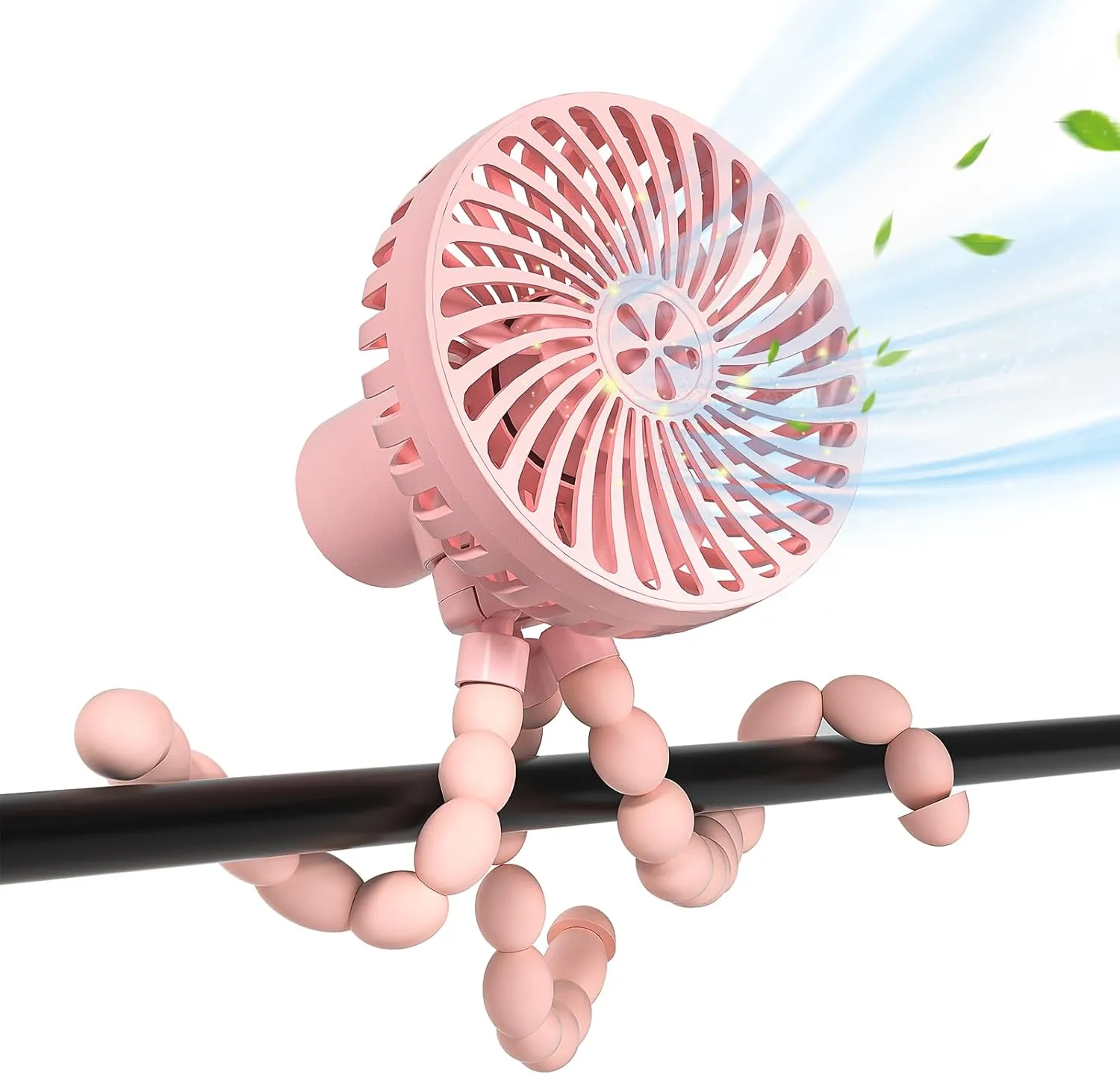 RUN HELIX Hand Held Fan Stroller, Flexible Tripod Clip-on for Baby, 360 Rotatable, Small USB Portable Fan for Car Seat Crib Backseat Beach Travel Camping, Pink Rear-mounted fan for childrens safety