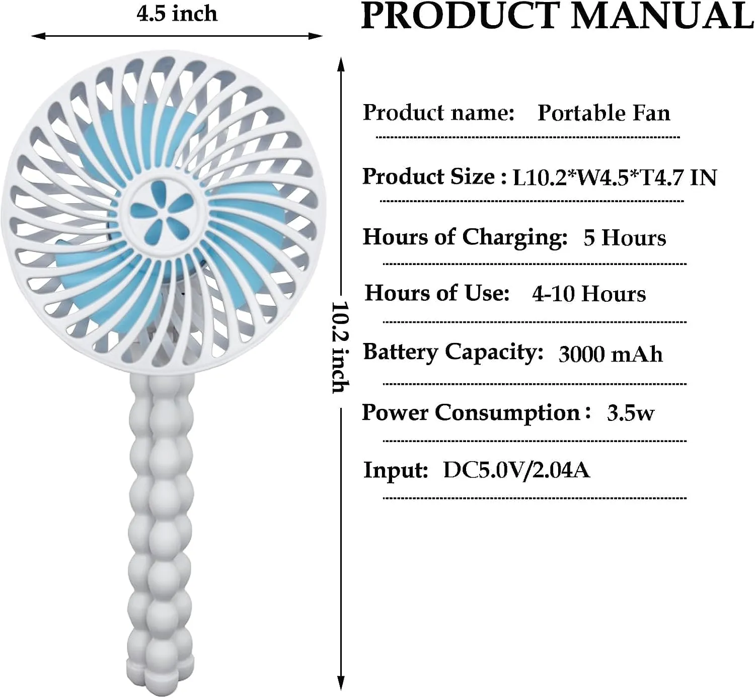 RUN HELIX Portable Stroller Fan, Battery Operated Mini Personal Fan, Handheld Clip On For Baby with Flexible Tripod, 3 Speed USB Rechargeable, White