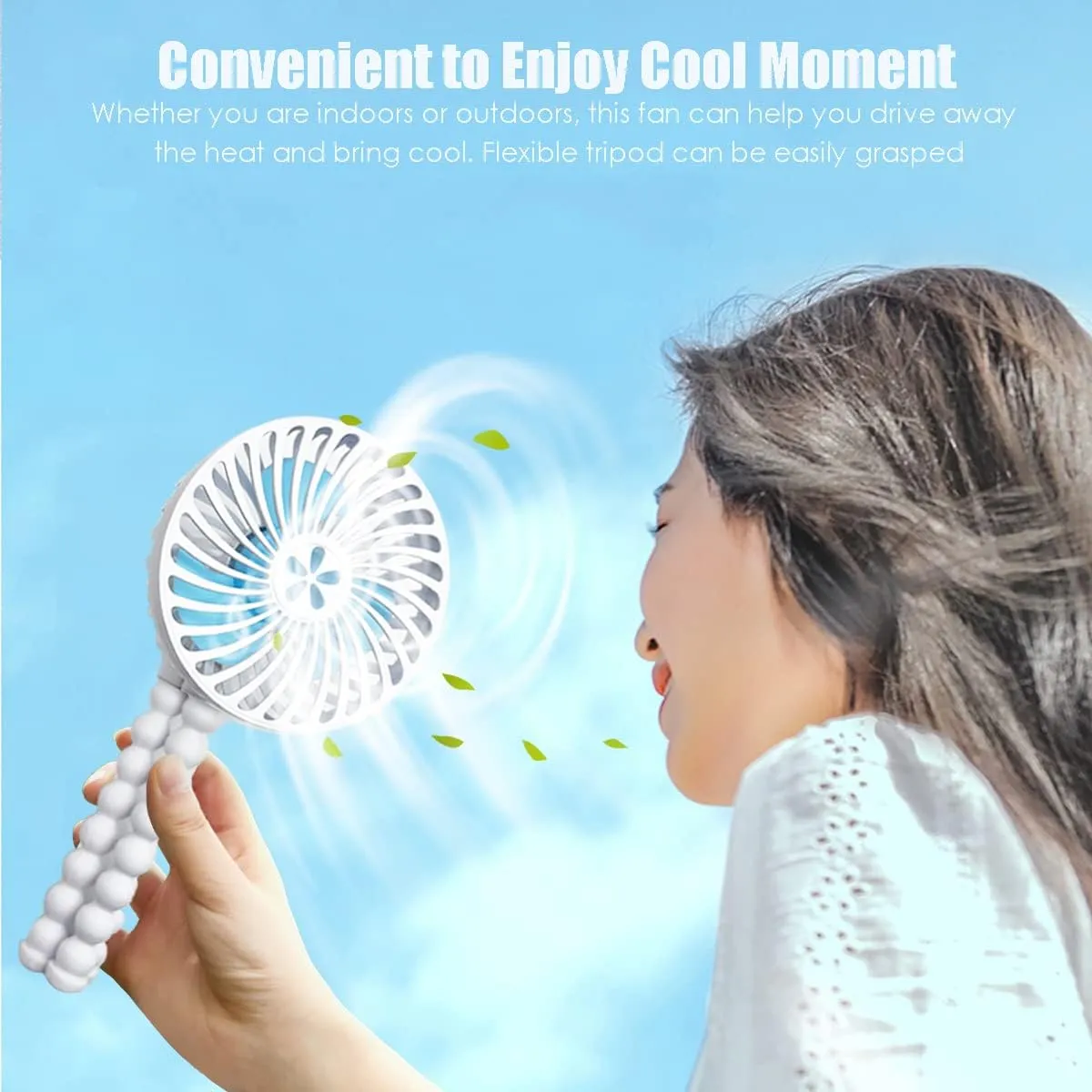 RUN HELIX Portable Stroller Fan, Battery Operated Mini Personal Fan, Handheld Clip On For Baby with Flexible Tripod, 3 Speed USB Rechargeable, White