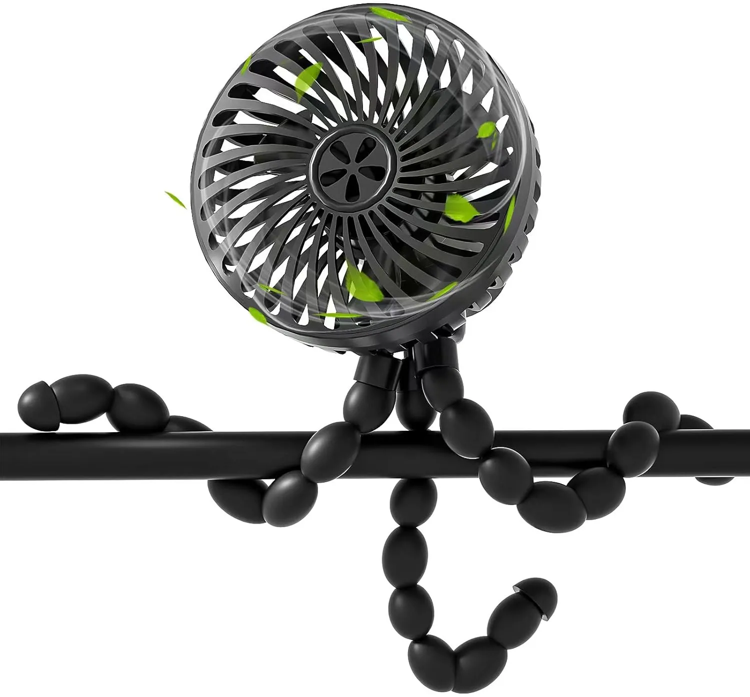 RUN HELIX Stroller Fan Portable with Flexible Tripod Battery Operated Handheld Fan Mini with 3 Speeds USB Rechargeable Baby Fan for Stroller,Car Seat,Desk - Black Rear-mounted fan for childrens safety