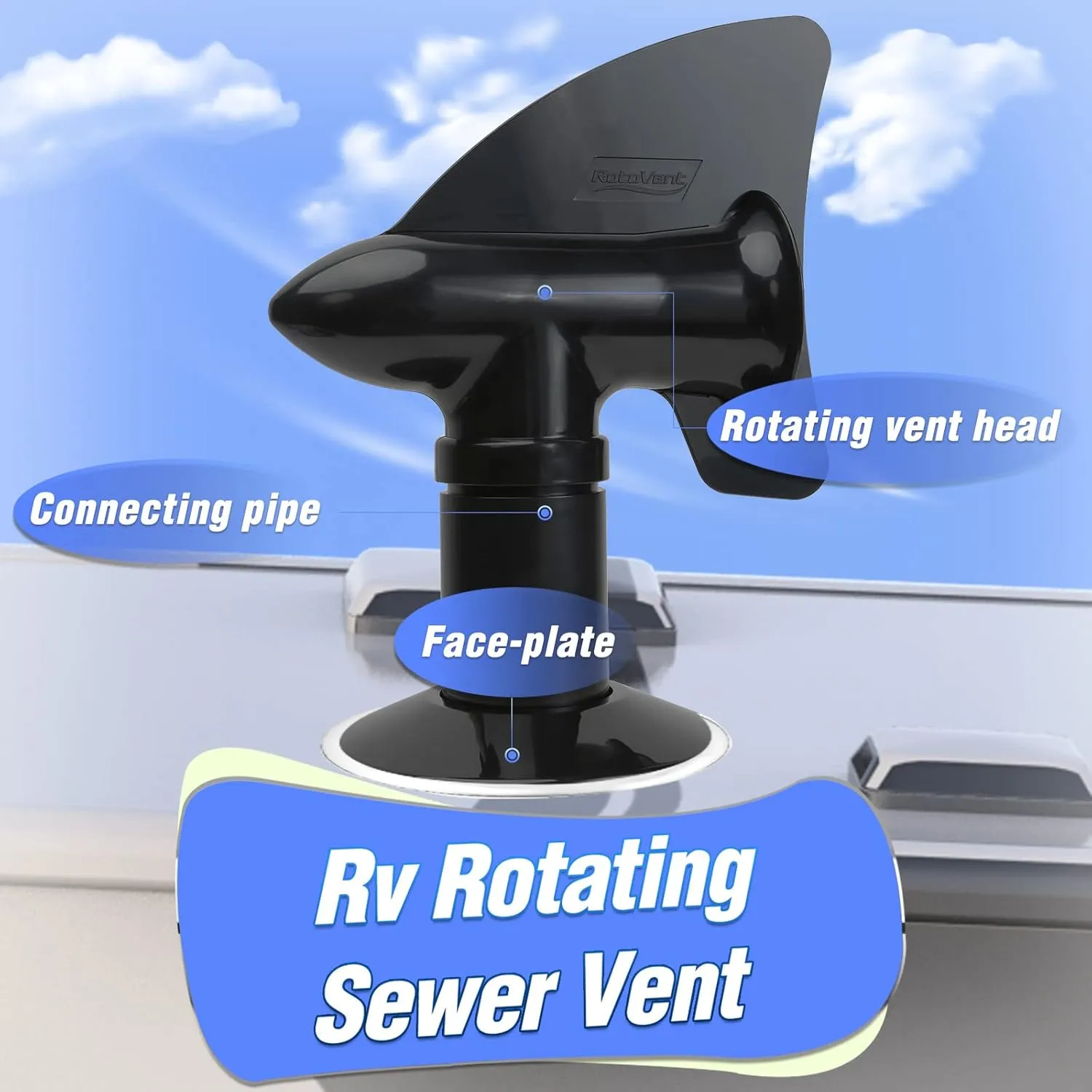 RV Sewer Vent, RV Rotating Sewer Vent Cover, 360 Rotating Siphon RV Vent for Holding Tank - Black, 1 Pack