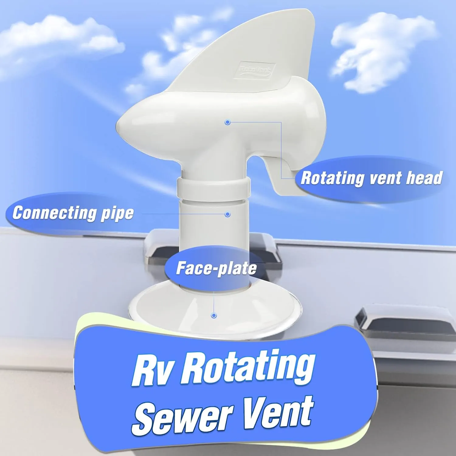 RV Sewer Vent, RV Rotating Sewer Vent Cover, 360 Rotating Siphon RV Vent for Holding Tank - White, 2 Pack