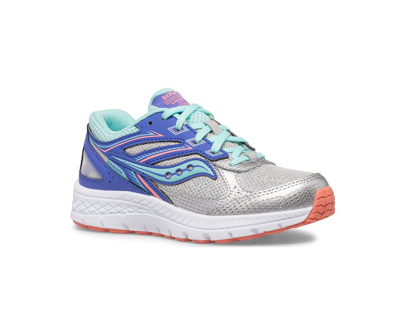 Saucony Shoes Cohesion 14 Lace Sneaker Silver/Periwinkle/Turquoise (13c-5y)