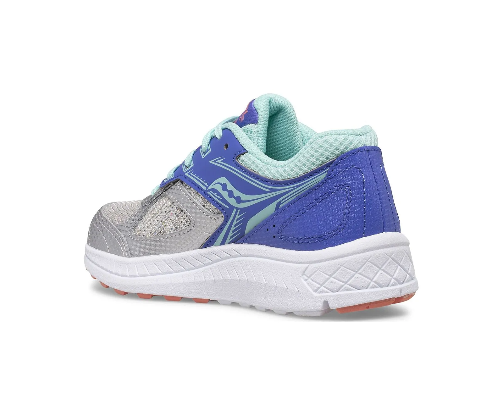 Saucony Shoes Cohesion 14 Lace Sneaker Silver/Periwinkle/Turquoise (13c-5y)