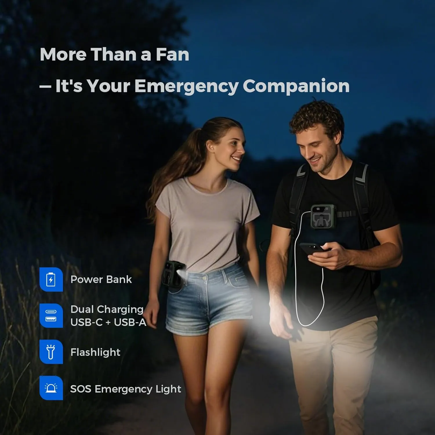 SEAINGO Portable Waist Fan Rechargeable  10000mAh, 42 ft/s Max, 5 Speeds 16000RPM, Personal Cooling Wearable Clip Body Belt Shirt Fans, Hanging Neck Fan with Light for Camping Travel Outdoor Indoor