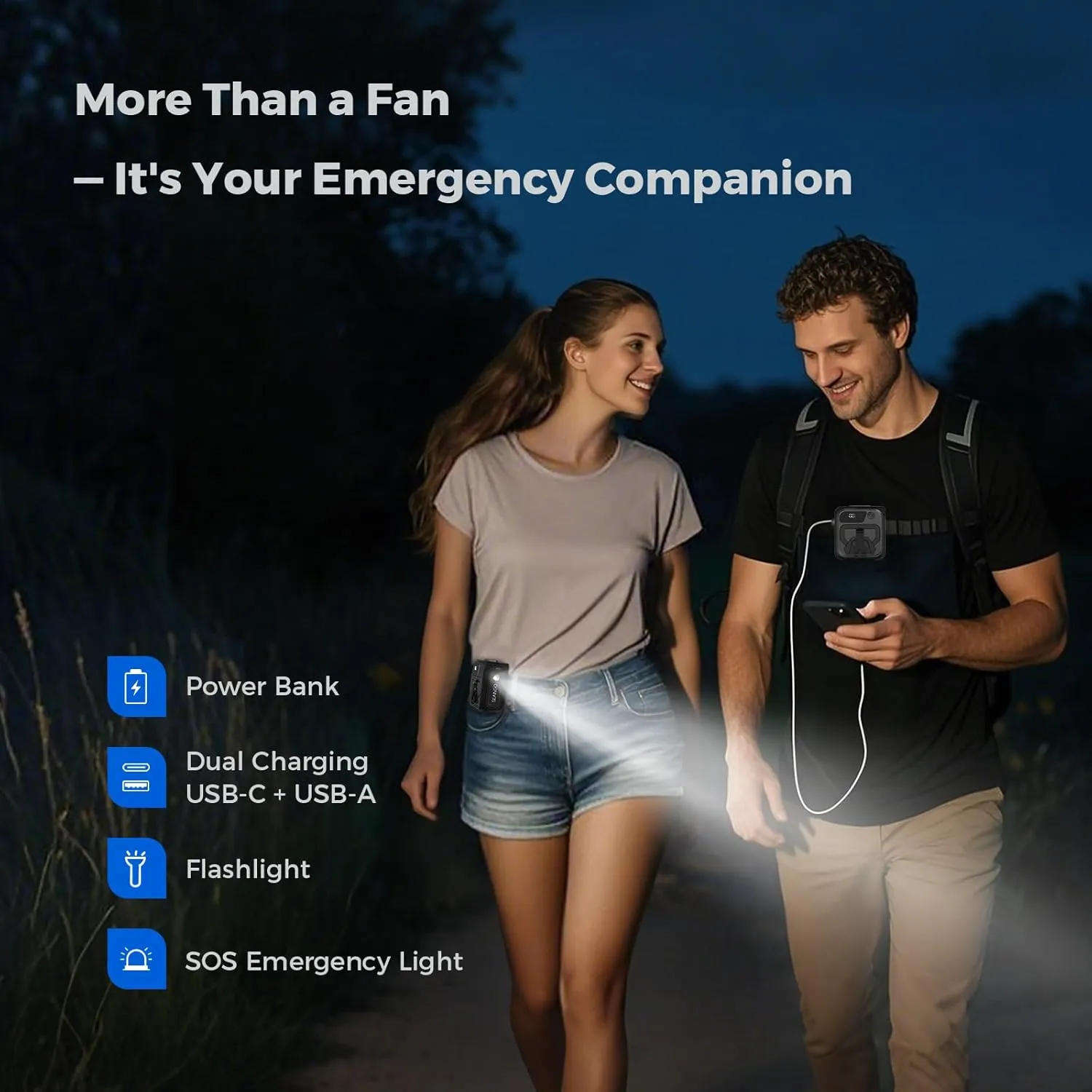 SEAINGO Portable Waist Fan Rechargeable  10000mAh, 42 ft/s Max, 5 Speeds 16000RPM, Personal Cooling Wearable Clip Body Belt Shirt Fans, Hanging Neck Fan with Light for Camping Travel Outdoor Indoor