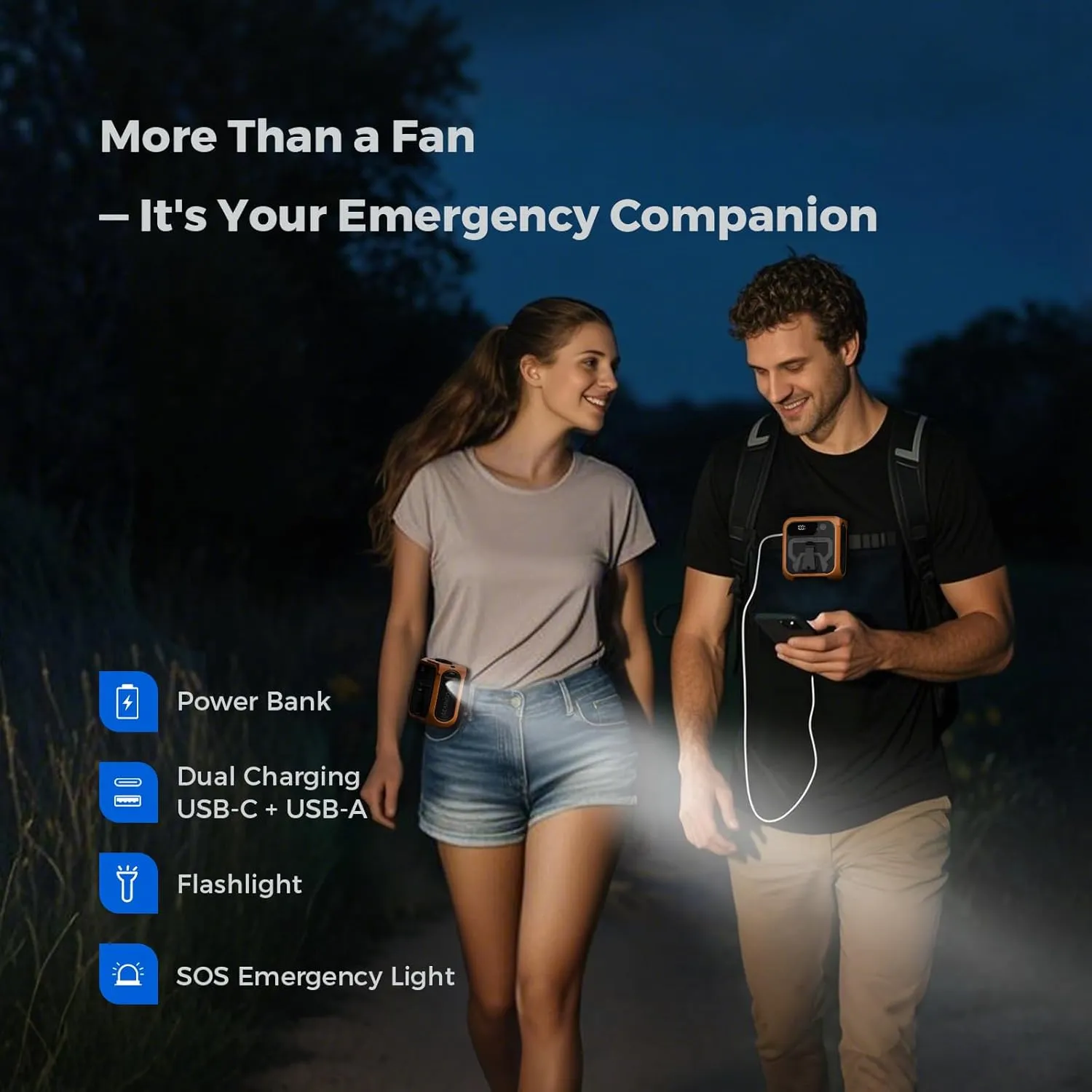 SEAINGO Portable Waist Fan Rechargeable  10000mAh, 42 ft/s Max, 5 Speeds 16000RPM, Personal Cooling Wearable Clip Body Belt Shirt Fans, Hanging Neck Fan with Light for Camping Travel Outdoor Indoor