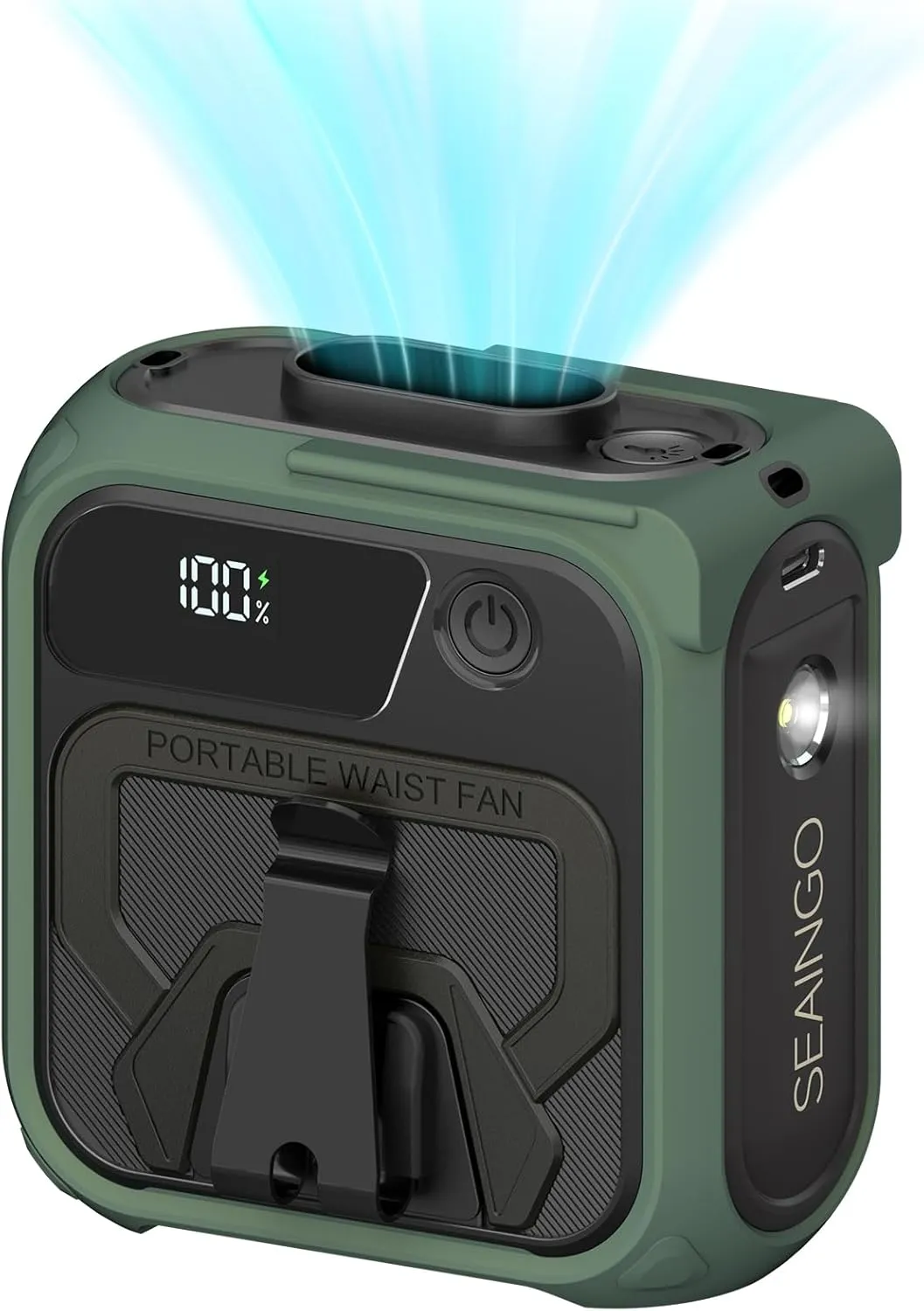 SEAINGO Portable Waist Fan Rechargeable  10000mAh, 42 ft/s Max, 5 Speeds 16000RPM, Personal Cooling Wearable Clip Body Belt Shirt Fans, Hanging Neck Fan with Light for Camping Travel Outdoor Indoor Waist-mounted portable fan for outdoor use