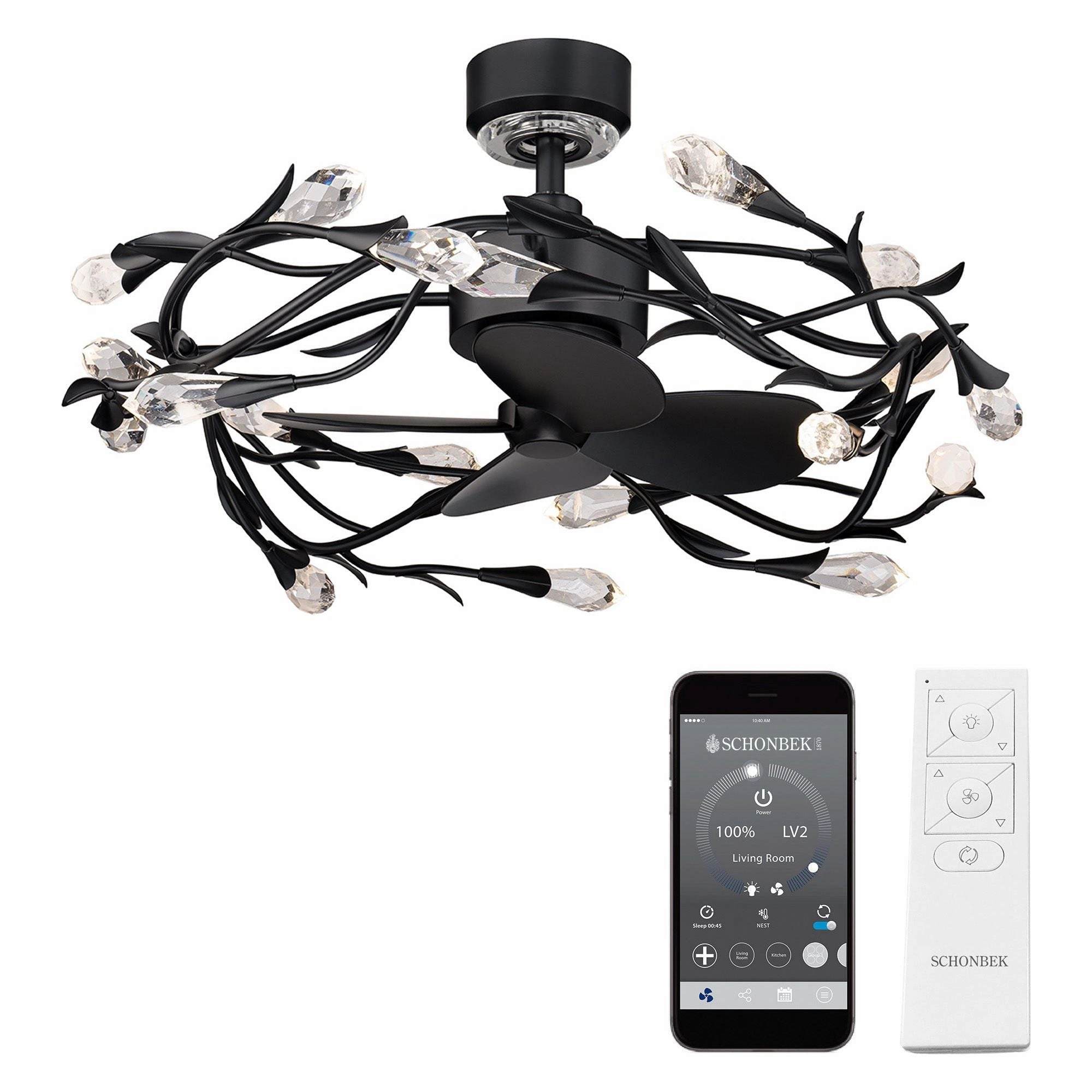 Secret Garden 32" LED Smart Fandelier quiet ceiling fans with remote control