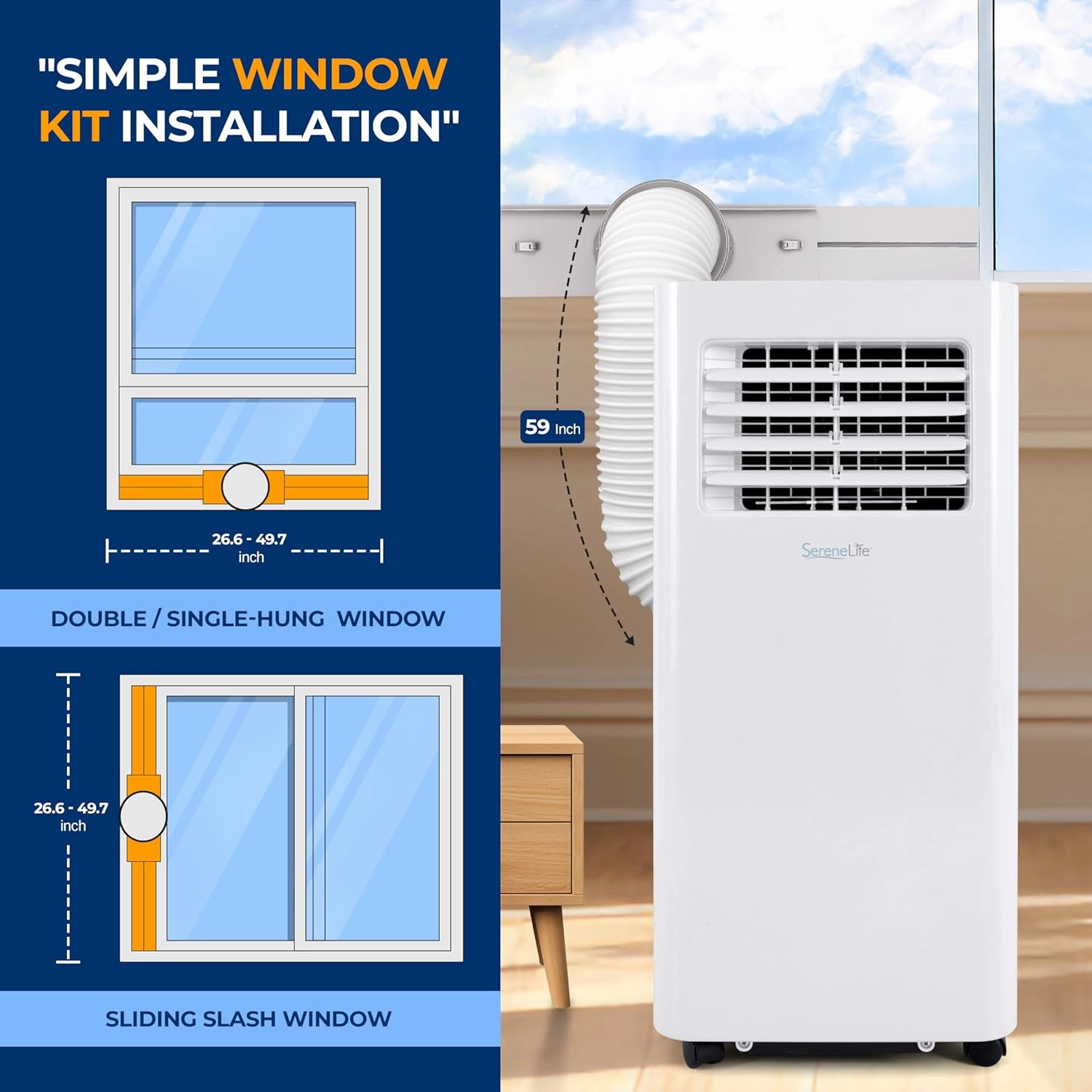 SereneLife Small Air Conditioner Portable 8,000 BTU with Built-in Dehumidifier - Portable AC unit for rooms up to 350 sq ft - WiFi app   Remote Control, Window Mount Exhaust Kit