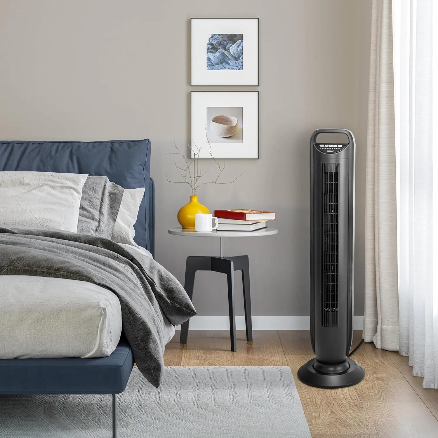 Seville Classics UltraSlimline Indoor Bladeless Oscillating Tower Fan Quiet Cooling LED Display Space-Saving for Home w/Remote and 7.5H Timer, Black, 40" 5-speed (115 degrees)
