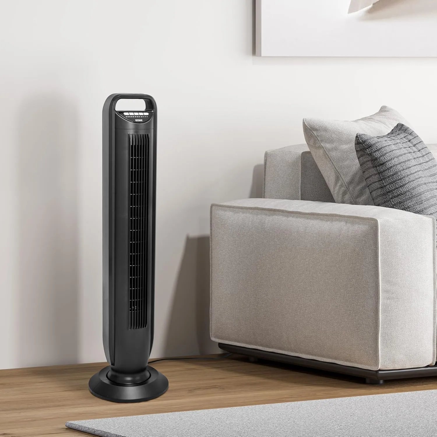 Seville Classics UltraSlimline Indoor Bladeless Oscillating Tower Fan Quiet Cooling LED Display Space-Saving for Home w/Remote and 7.5H Timer, Black, 40" 5-speed (115 degrees)