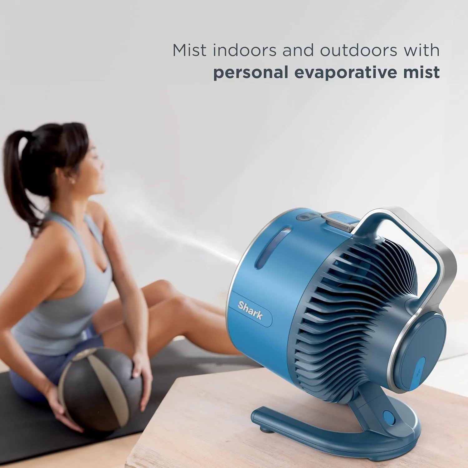 Shark FlexBreeze HydroGo Fan   Car Charger  Ultra-powerful portable fan that mists indoors & outdoors. Up to 70 feet, up to 12-hr. battery, 5 speeds, breeze modes & misting, Blueberry, FA052QBL