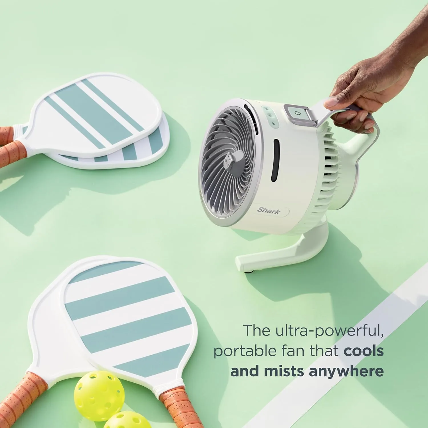Shark FlexBreeze HydroGo FanUltra-powerful portable fan with indoor   outdoor mist, Up to 70 feet of reach, corded & cordless, up to 12-hr. battery, 5 speeds, evaporative misting, Glacier, FA052BL