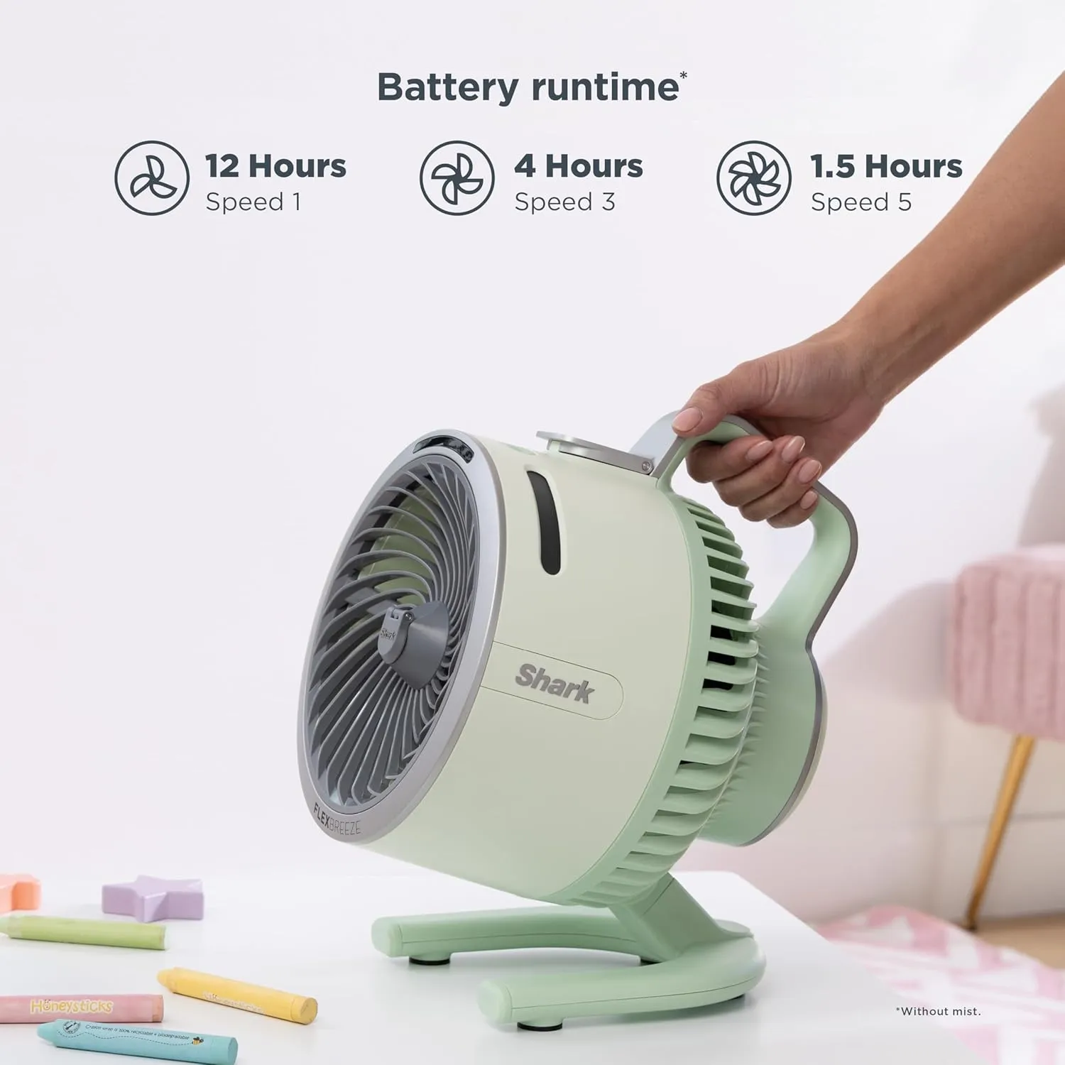 Shark FlexBreeze HydroGo FanUltra-powerful portable fan with indoor   outdoor mist, Up to 70 feet of reach, corded & cordless, up to 12-hr. battery, 5 speeds, evaporative misting, Glacier, FA052BL