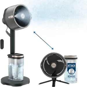 Shark FlexBreeze Pro Mist Fan  Indoor & Outdoor, Integrated Misting, Pedestal to Tabletop, Corded or Cordless, Up to 24-Hr Battery, Oscillating, Charcoal Grey, FA302 (2025 Release) Tower bladeless fan for modern homes