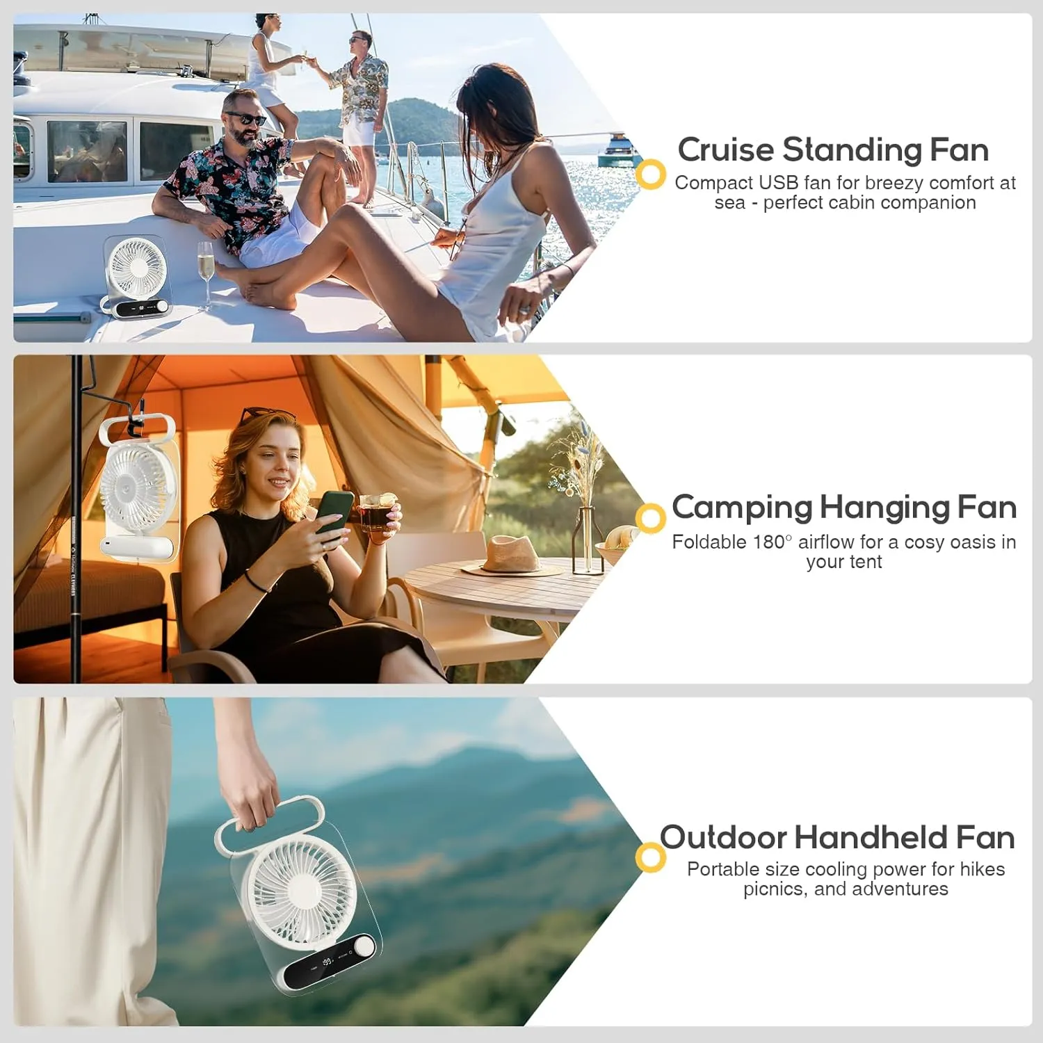Shintrend Portable Desk Fan - USB Rechargeable Small Personal Fan, Battery Operated with Variable Speeds, Ultra Quiet 180 Tilt Foldable for Home Office Beach Outdoor Cruise Travel Essentials, White