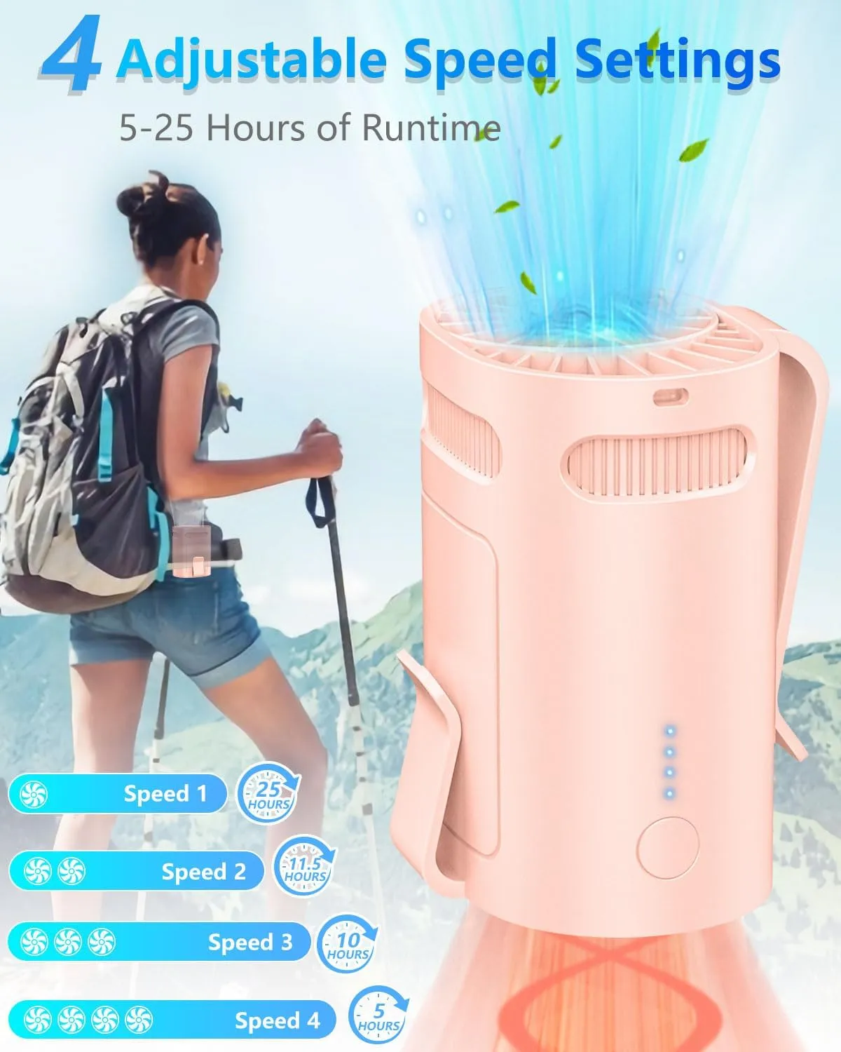 Shirt Fan Clip- Compact Portable Fans that Blow Cold Air Clip on Belt Back Inside Shirt under Clothes,No Wire Noiseless Personal Waist Fan,Hands Free Devices Hangs Neck for Outdoor Indoor Outside Pink