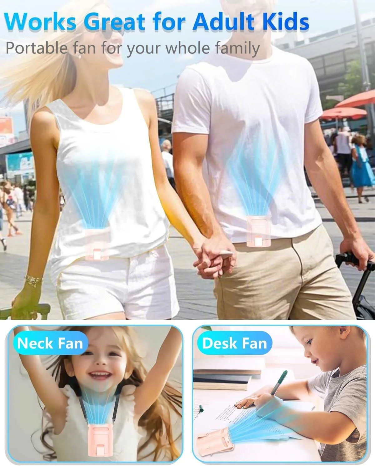 Shirt Fan Clip- Compact Portable Fans that Blow Cold Air Clip on Belt Back Inside Shirt under Clothes,No Wire Noiseless Personal Waist Fan,Hands Free Devices Hangs Neck for Outdoor Indoor Outside Pink