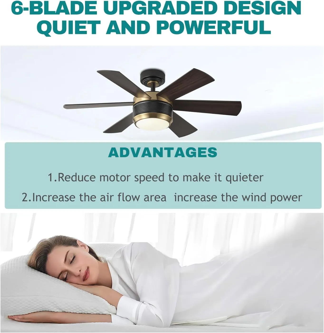 SHOWDI 42 Inch Ceiling Fan with Lights and Remote, 6 Blade App Control Timer Reversible Stepless Brightness and Color Temperature Outdoor Wood Ceiling Fan with Lights (Black-Gold, 42 Inch)
