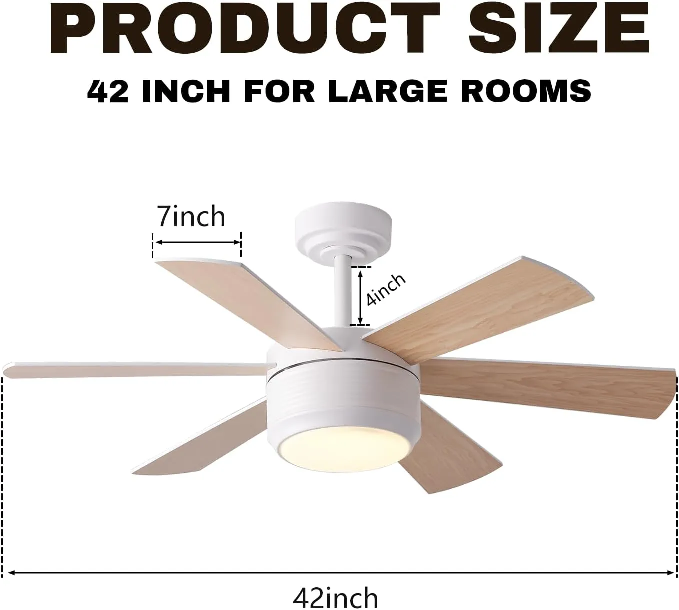 SHOWDI 42 Inch Ceiling Fan with Lights and Remote, 6 Blade App Control Timer Reversible Stepless Brightness and Color Temperature Outdoor Wood Ceiling Fan with Lights (White, 42 Inch)