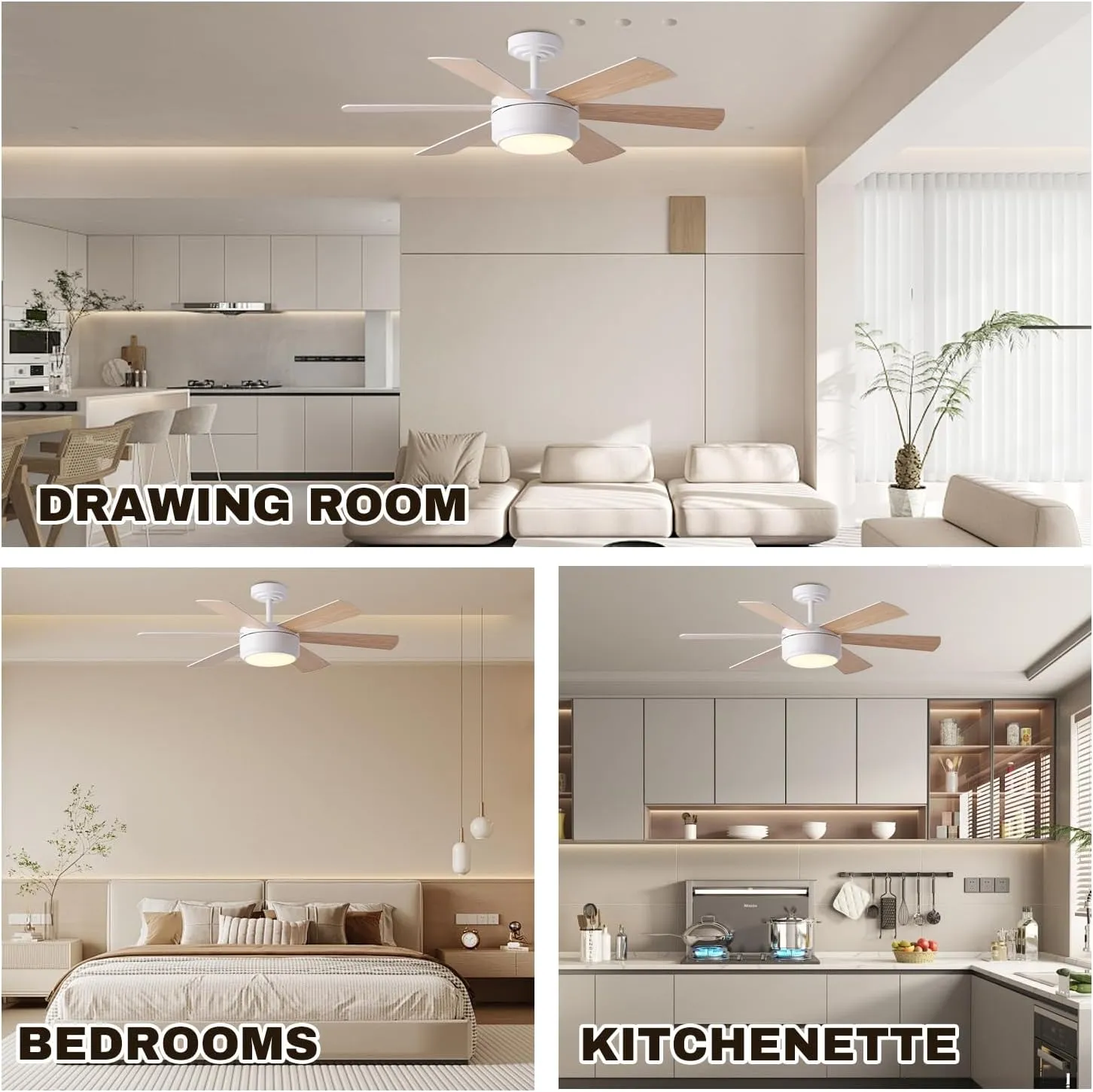 SHOWDI 42 Inch Ceiling Fan with Lights and Remote, 6 Blade App Control Timer Reversible Stepless Brightness and Color Temperature Outdoor Wood Ceiling Fan with Lights (White, 42 Inch)