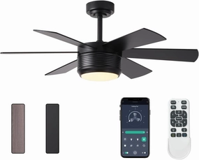 SHOWDI 42 Inch Ceiling Fan with Lights and Remote, 6 Blade App Control Timer Reversible Stepless Brightness and Color Temperature Outdoor Wood Ceiling Fan with Lights (Black, 42 Inch) App-controlled remote fan for convenience